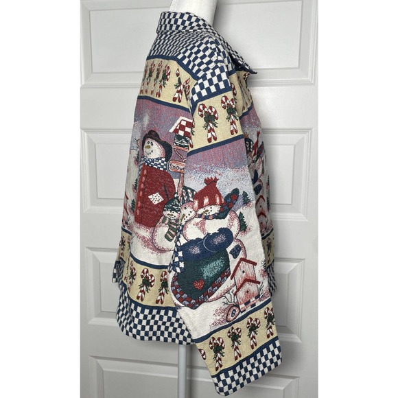 Willow Ridge Vintage Christmas Jacket Knit Tapestry Snowman Candy Cane Size L - Picture 10 of 11